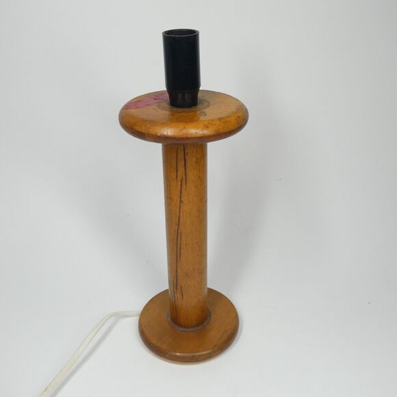 Wooden Spool Lamp Vintage Repurposed Bobbin Primitive 11" Tall - Picture 1 of 10